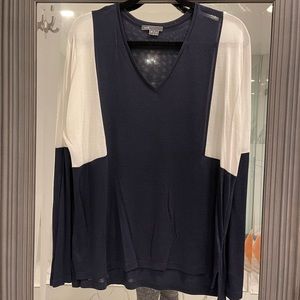 vince navy and white v-neck long sleeve shirt, size M